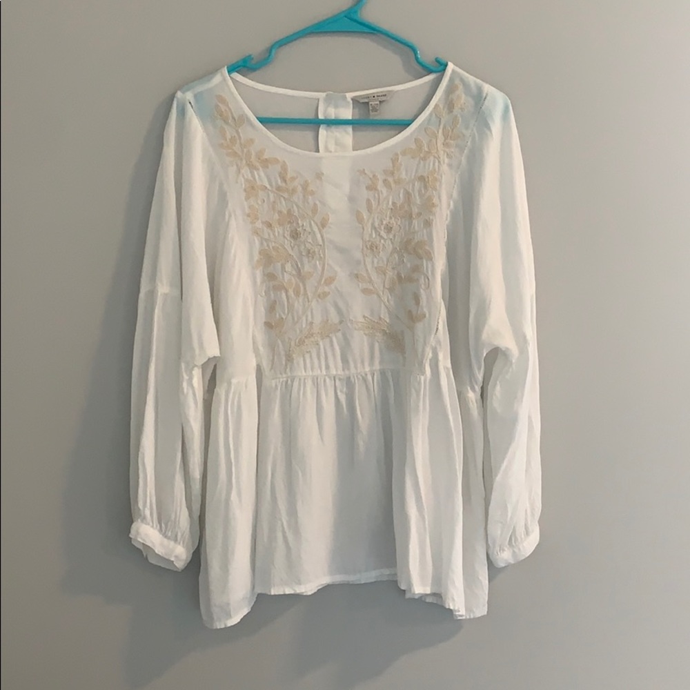 Lucky Brand White Embroidered Peplum Blouse